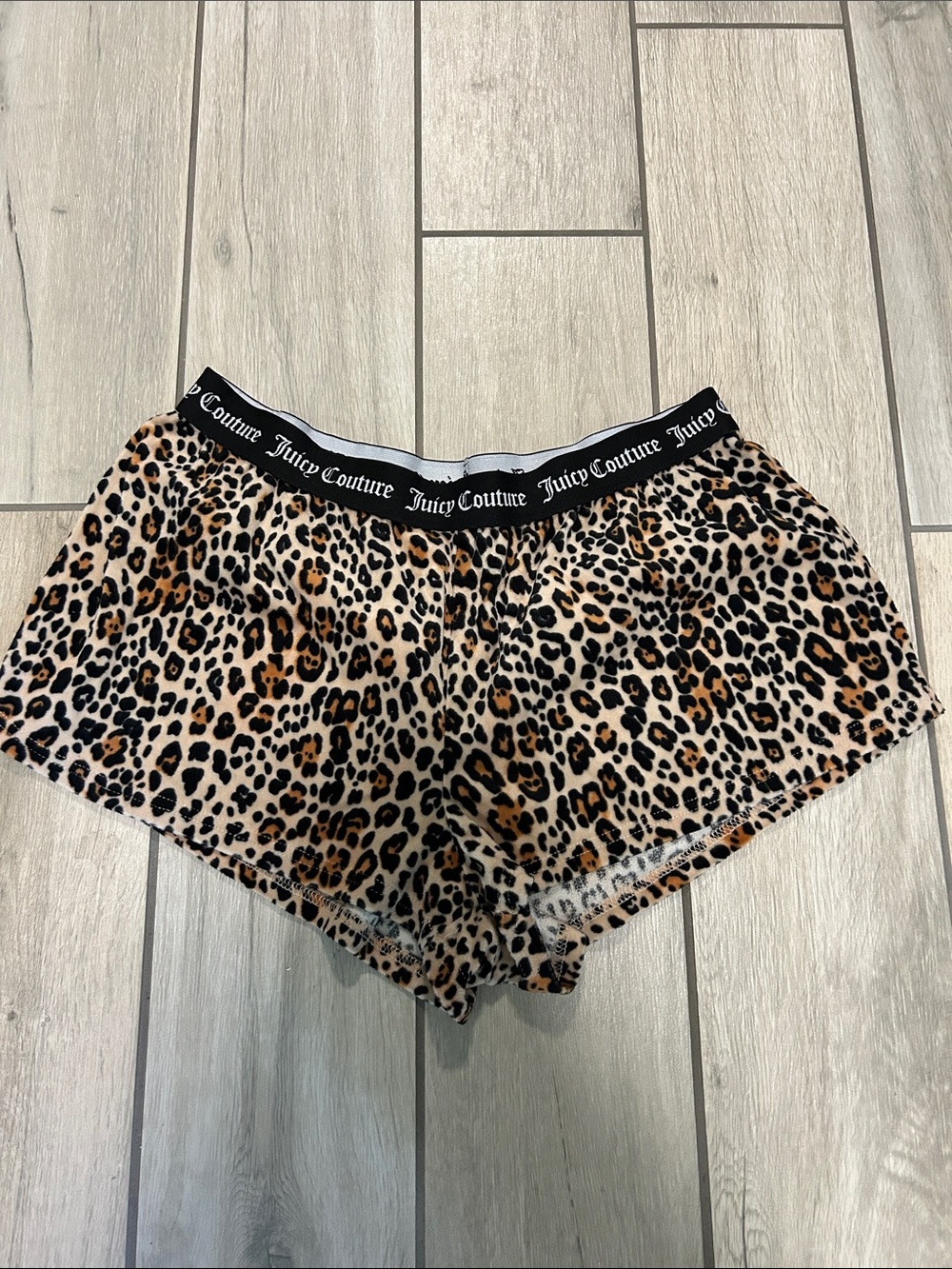 Juicy Couture Leopard Print High Waist Lounge Shorts - Black Elastic Waistband
